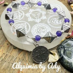 Purple amethyst and silver Saint Benedict charms beaded Bracelet